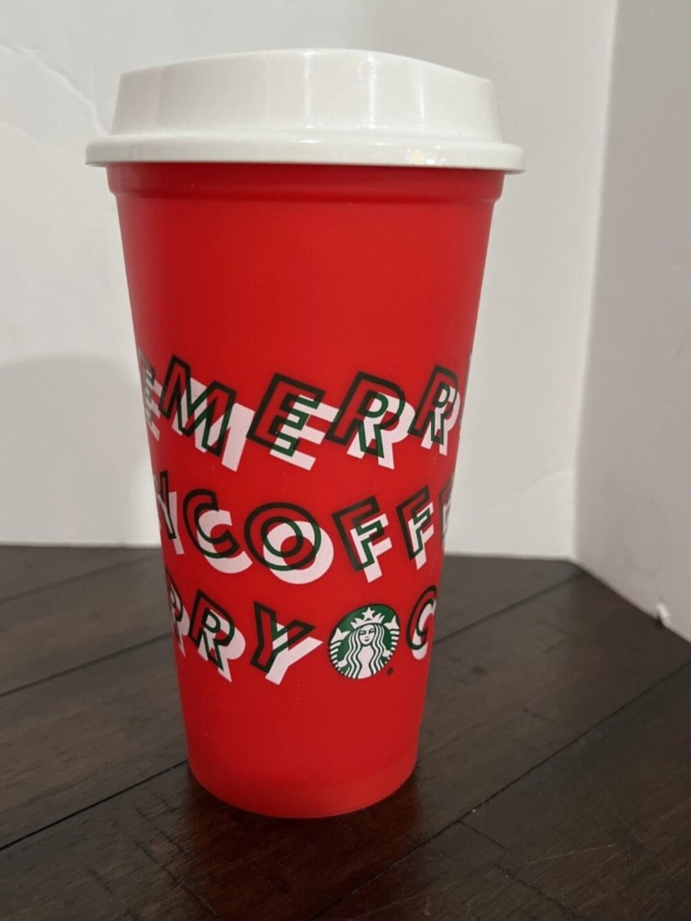 Starbucks RED Reusable Hot Cup 16oz MERRY COFFEE Christmas Holiday Edition 2013